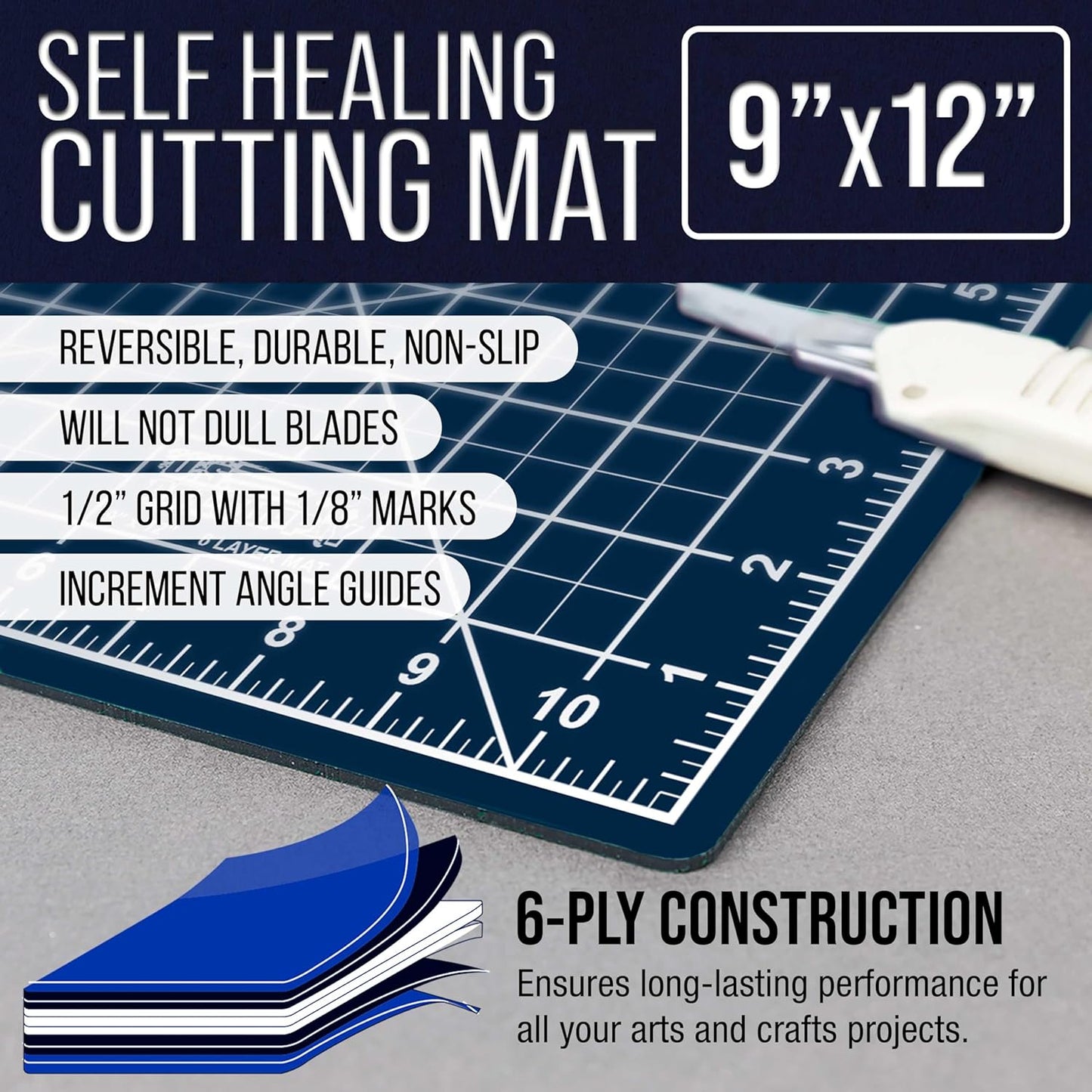 9" x 12" Self-Healing Cutting Mat 5-Ply - Double-Sided Green/Black Craft Mat, Non-Slip Cutting Mats for Crafts, Sewing, Quilting, Scrapbooking