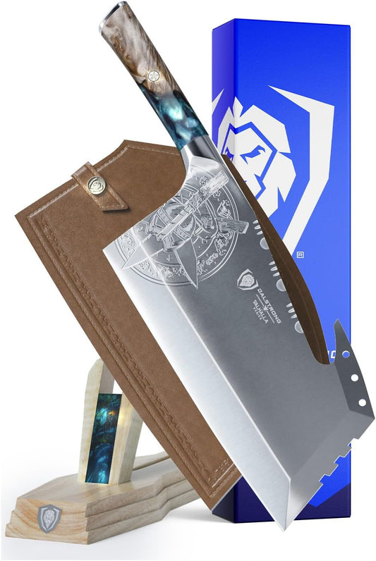 9" Meat Cleaver — Wood Display Stand & Sheath — 9CR18MOV Steel — For Heavy Butchering, Bone-In Cuts & Counter Display — Resin & Wood Handle, Valhalla Obliterator, customer support