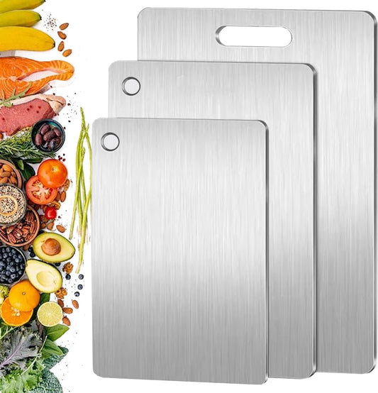 100% Pure Titanium Cutting Board Set of 3, 2026 New Upgrade Titanium Cutting Boards for Kitchen, Double Sided Non-Toxic Food-Grade Chopping Board, Dishwasher Safe (S+M+L)