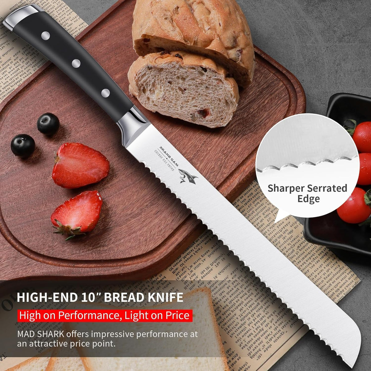Bread Knife, Sourdough Bread Knives, Bread Cutter Razor Sharp Edge for Efficient Slicing Sourdough, Bagels, Cake Cutter,8 Inch Serrated Knife
