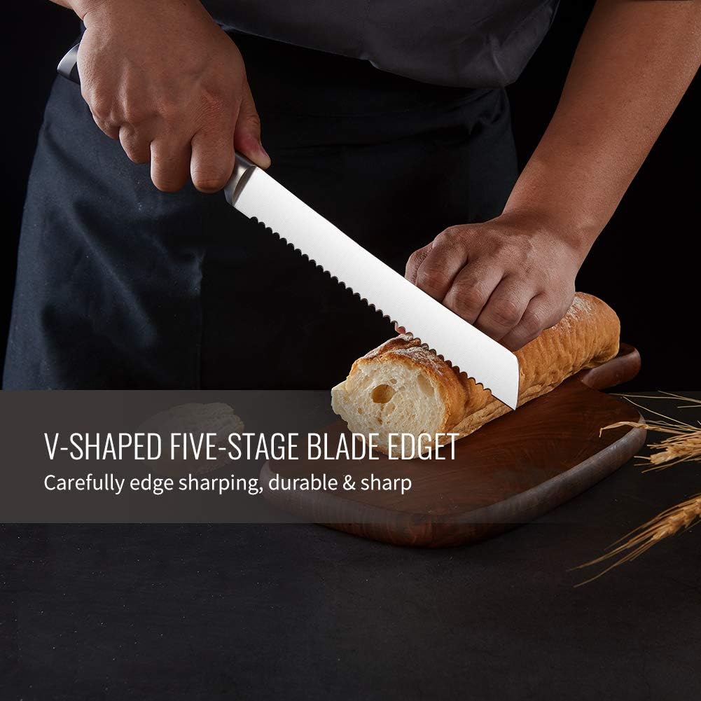 Bread Knife, Sourdough Bread Knives, Bread Cutter Razor Sharp Edge for Efficient Slicing Sourdough, Bagels, Cake Cutter,8 Inch Serrated Knife