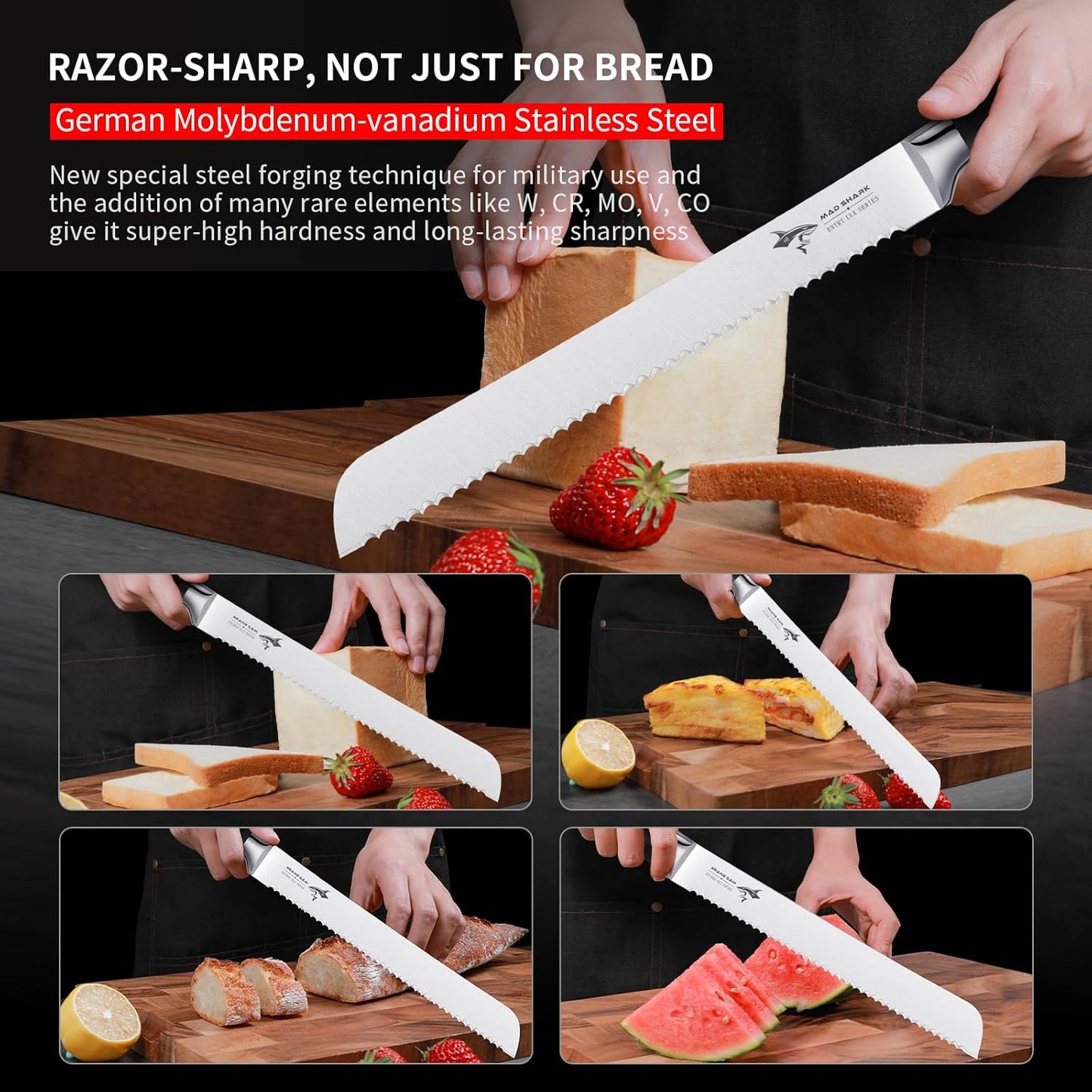 Bread Knife, Sourdough Bread Knives, Bread Cutter Razor Sharp Edge for Efficient Slicing Sourdough, Bagels, Cake Cutter,8 Inch Serrated Knife