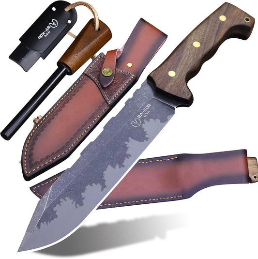 DC53 Steel 36CM (14.3IN) Full Tang 6mm Thick Fixed Knife+Sheath&(5.9IN) Cerium Igniter, Suitable for Outdoor Hunting, Camping, Survival Exploration, EDC