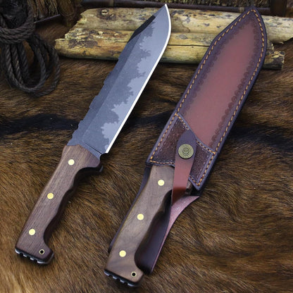 DC53 Steel 36CM (14.3IN) Full Tang 6mm Thick Fixed Knife+Sheath&(5.9IN) Cerium Igniter, Suitable for Outdoor Hunting, Camping, Survival Exploration, EDC