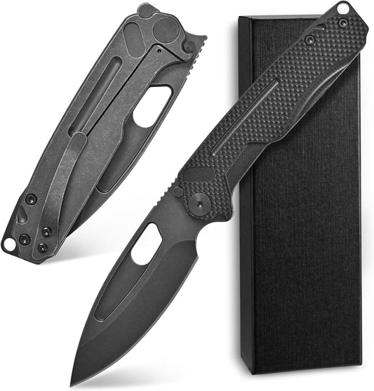 Ccanku C1136 Folding Knife,D2 Steel Blade+ G10&Steel Handle EDC Tool,Outdoor Hunting Camping Knife(Black)