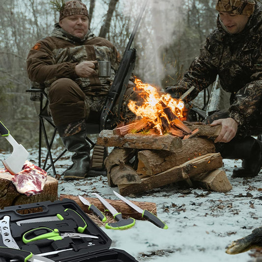 Hunting Field Dressing Kit | 10 Piece Portable Butcher Game Processing Set with Storage Case, for Deer Hunting, Fishing, Camping, Survival