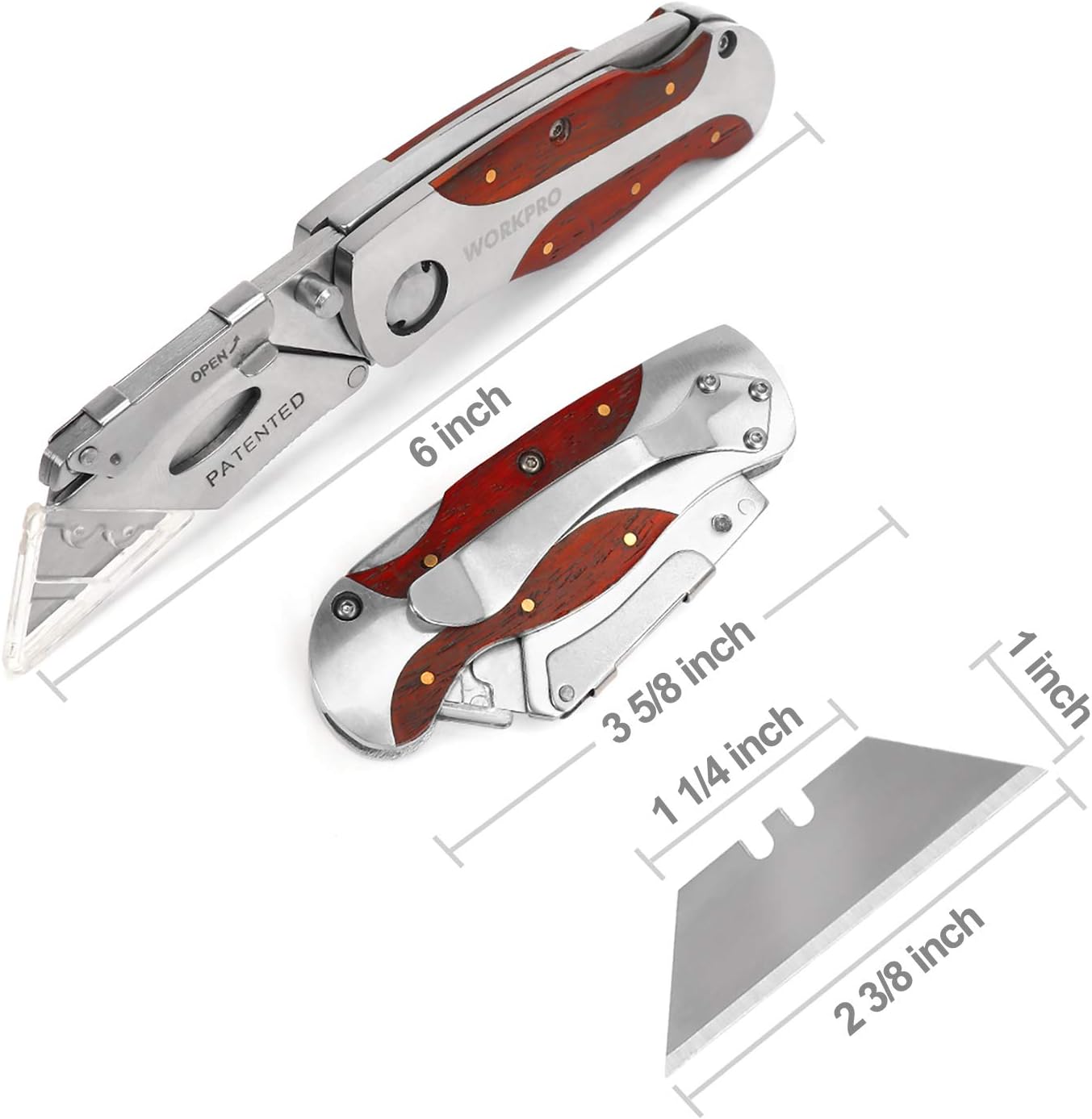 Quick-Change Utility Knife, Classical Retro Style Wood Grain Handle | Folding Box Cutter with Clip, Back Lock Design, Compact Carry