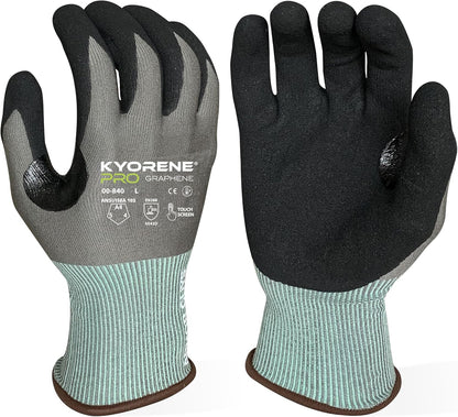 00-840 Cut Resistant Work Gloves – Large, 12 Pairs | 18-gauge Kyorene Pro graphene gloves with touchscreen nitrile-coated palms for construction, industrial and everyday use.