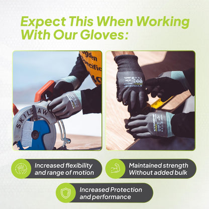 00-840 Cut Resistant Work Gloves – Large, 12 Pairs | 18-gauge Kyorene Pro graphene gloves with touchscreen nitrile-coated palms for construction, industrial and everyday use.