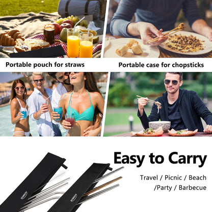 Chopstick Carrying Case without Chopsticks, Reusable Chopsticks Bag, Chopsticks Sleeve, Travel Utensil Set Pouch for Metal, Bamboo, Stainless Steel Chopsticks - Black