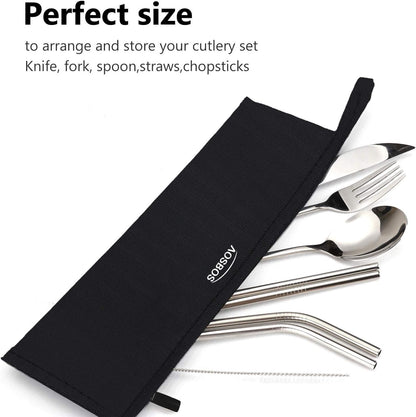 Chopstick Carrying Case without Chopsticks, Reusable Chopsticks Bag, Chopsticks Sleeve, Travel Utensil Set Pouch for Metal, Bamboo, Stainless Steel Chopsticks - Black