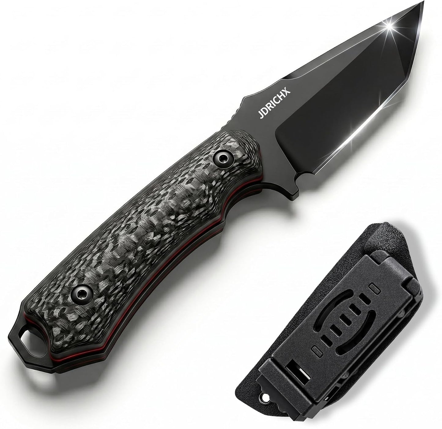 Compact Full Tang Fixed Blade Knife with D2 Steel and Carbon Fiber | 3.5" Blade, 3.6 oz with Kydex Sheath for Camping, Hiking and Daily Utility