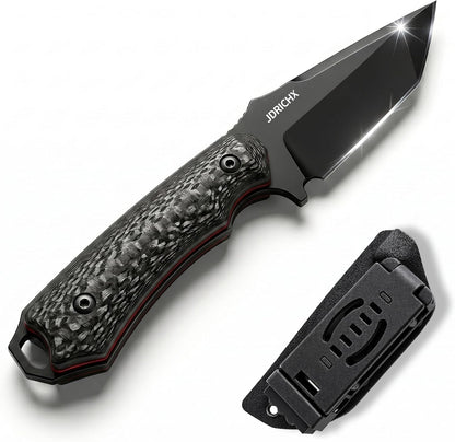 Compact Full Tang Fixed Blade Knife with D2 Steel and Carbon Fiber | 3.5" Blade, 3.6 oz with Kydex Sheath for Camping, Hiking and Daily Utility