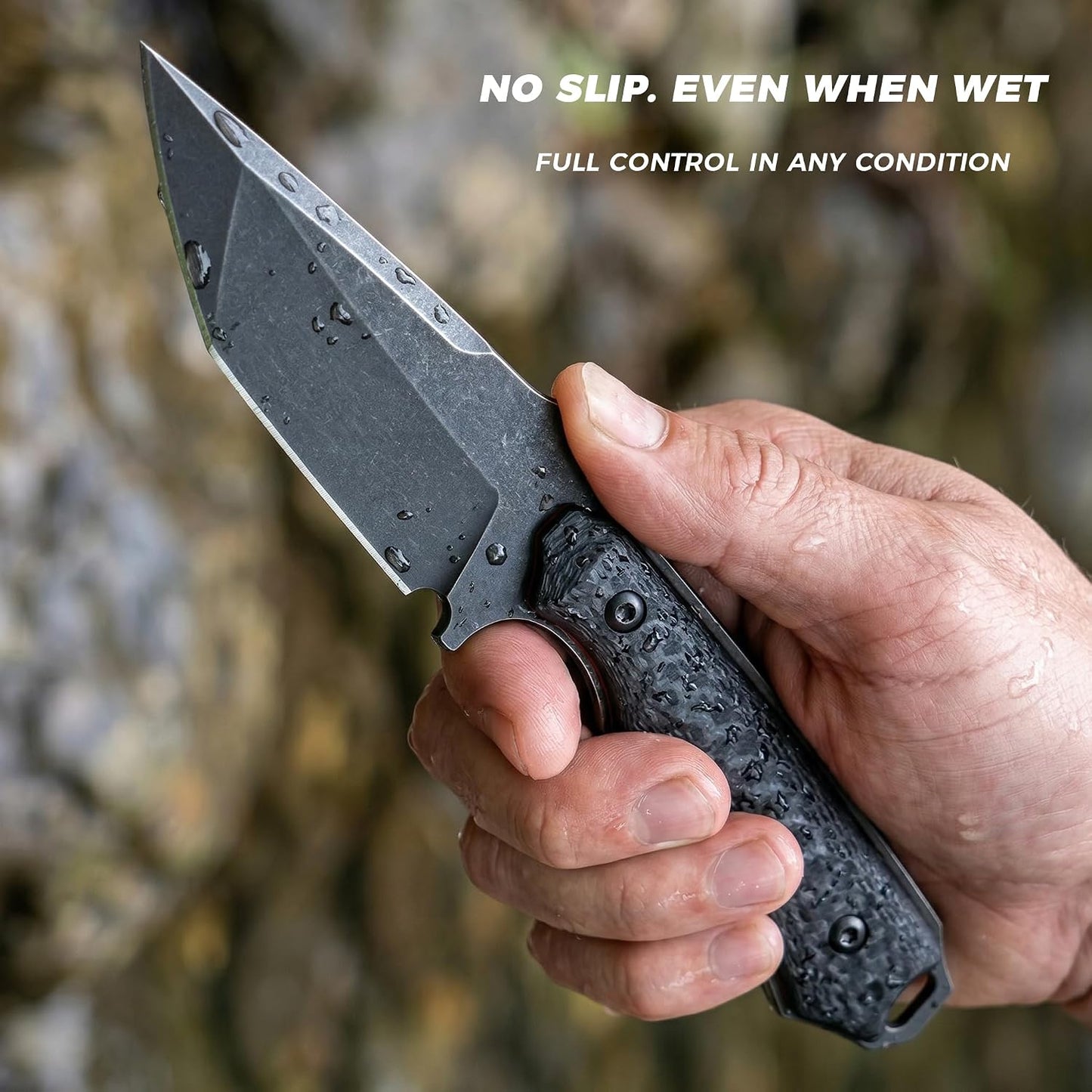Compact Full Tang Fixed Blade Knife with D2 Steel and Carbon Fiber | 3.5" Blade, 3.6 oz with Kydex Sheath for Camping, Hiking and Daily Utility