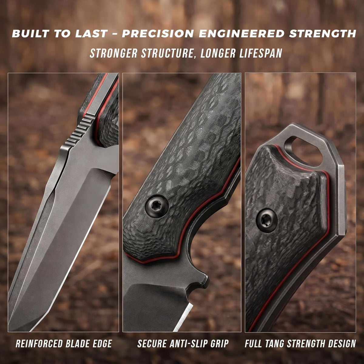 Compact Full Tang Fixed Blade Knife with D2 Steel and Carbon Fiber | 3.5" Blade, 3.6 oz with Kydex Sheath for Camping, Hiking and Daily Utility