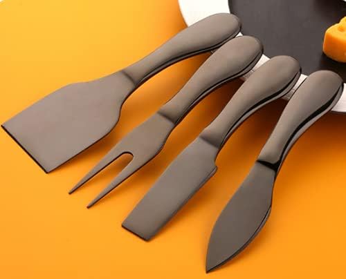 Black Cheese Knives Set 6 Piece Slicer Cutter Fork Spreader Tool Collection | Stainless Steel Kitchen Cheese Butter Spreader Server Complete Set