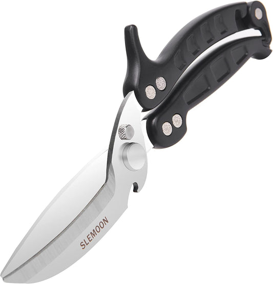 Heavy Duty Kitchen Shears,Poultry Shears with Safety Lock,Black | Dishwasher Safe and Stainless Food Kitchen Scissors for for Chicken, Meat Cutting, Turkey, Fish, Vegetables, Spring Loaded