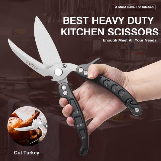 Heavy Duty Kitchen Shears,Poultry Shears with Safety Lock,Black | Dishwasher Safe and Stainless Food Kitchen Scissors for for Chicken, Meat Cutting, Turkey, Fish, Vegetables, Spring Loaded