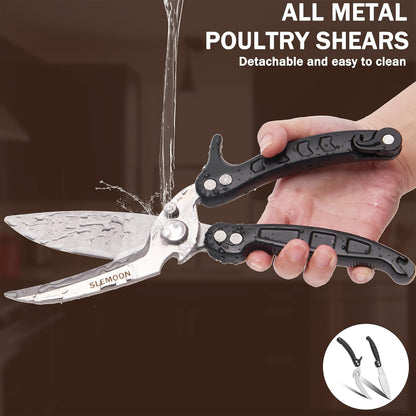 Heavy Duty Kitchen Shears,Poultry Shears with Safety Lock,Black | Dishwasher Safe and Stainless Food Kitchen Scissors for for Chicken, Meat Cutting, Turkey, Fish, Vegetables, Spring Loaded