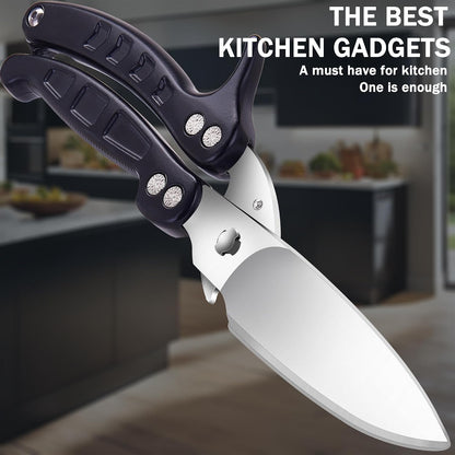 Heavy Duty Kitchen Shears,Poultry Shears with Safety Lock,Black | Dishwasher Safe and Stainless Food Kitchen Scissors for for Chicken, Meat Cutting, Turkey, Fish, Vegetables, Spring Loaded