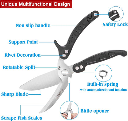 Heavy Duty Kitchen Shears,Poultry Shears with Safety Lock,Black | Dishwasher Safe and Stainless Food Kitchen Scissors for for Chicken, Meat Cutting, Turkey, Fish, Vegetables, Spring Loaded