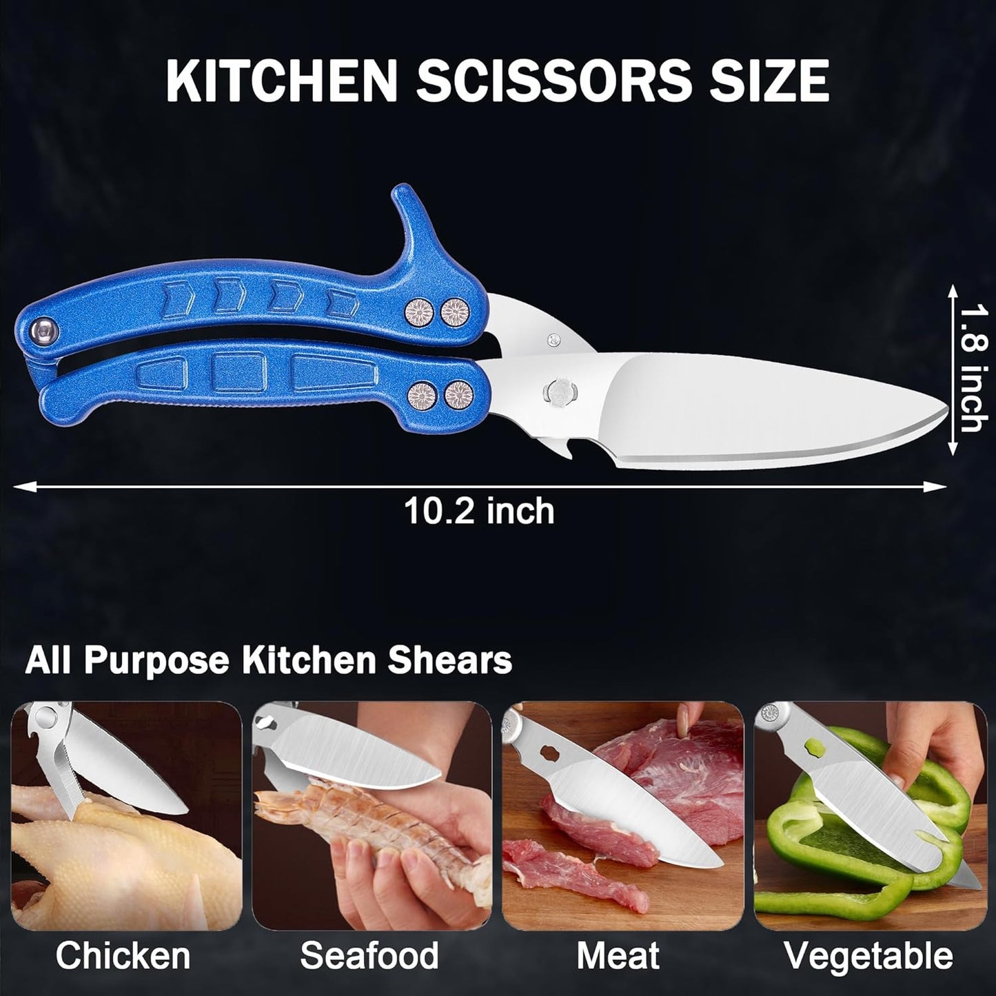 Heavy Duty Kitchen Shears,Poultry Shears with Safety Lock,Black | Dishwasher Safe and Stainless Food Kitchen Scissors for for Chicken, Meat Cutting, Turkey, Fish, Vegetables, Spring Loaded