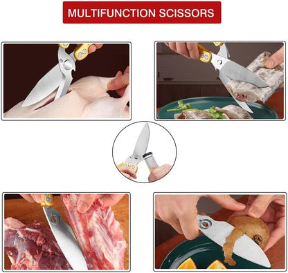 Heavy Duty Kitchen Shears,Poultry Shears with Safety Lock,Black | Dishwasher Safe and Stainless Food Kitchen Scissors for for Chicken, Meat Cutting, Turkey, Fish, Vegetables, Spring Loaded