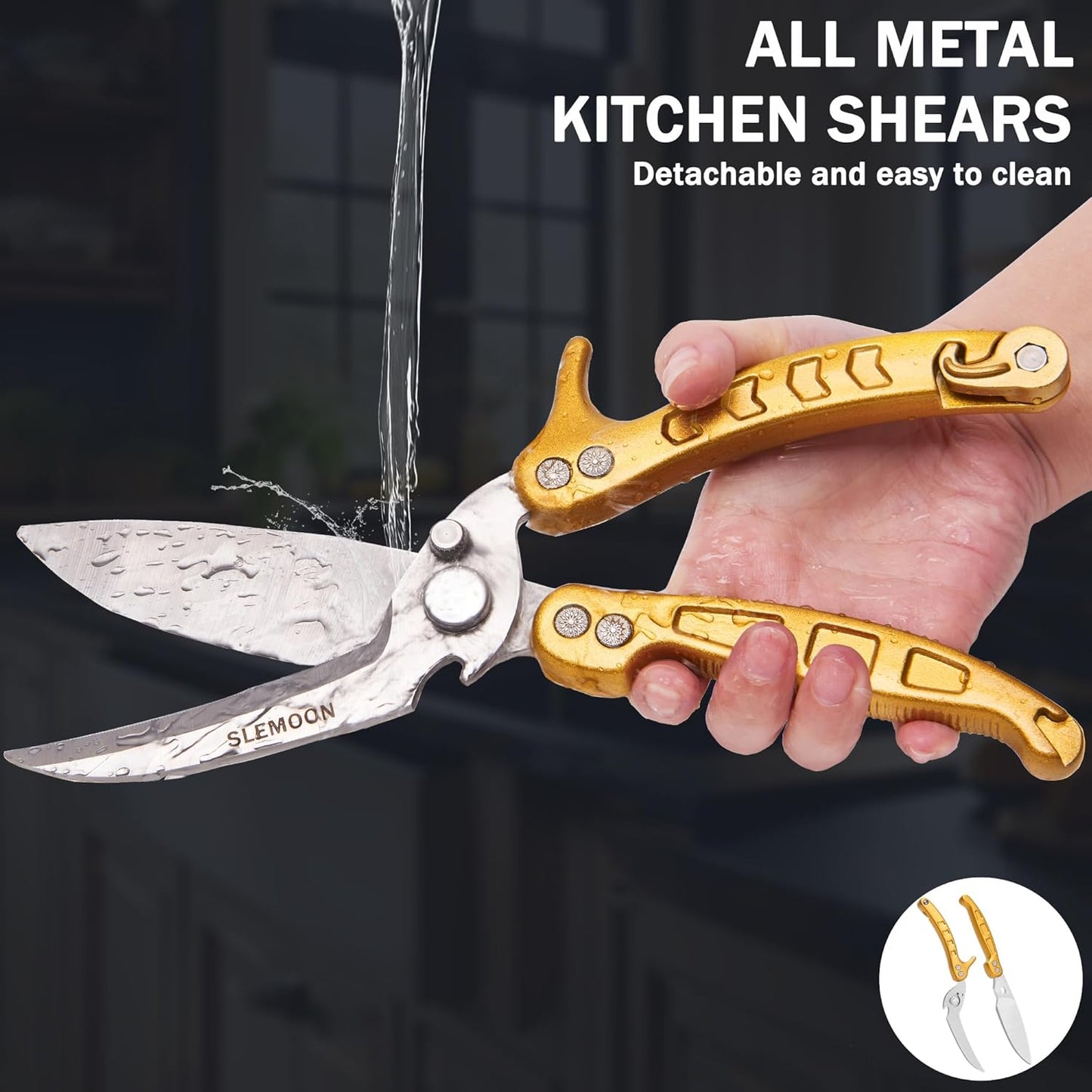 Heavy Duty Kitchen Shears,Poultry Shears with Safety Lock,Black | Dishwasher Safe and Stainless Food Kitchen Scissors for for Chicken, Meat Cutting, Turkey, Fish, Vegetables, Spring Loaded