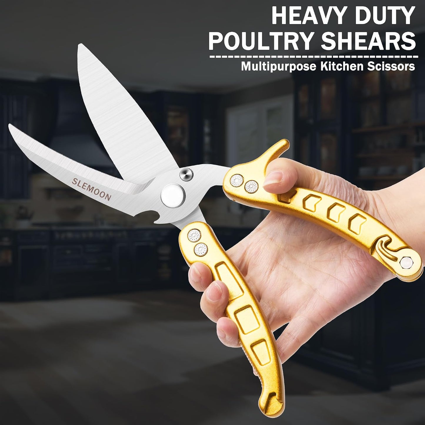 Heavy Duty Kitchen Shears,Poultry Shears with Safety Lock,Black | Dishwasher Safe and Stainless Food Kitchen Scissors for for Chicken, Meat Cutting, Turkey, Fish, Vegetables, Spring Loaded