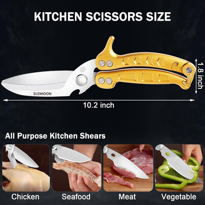 Heavy Duty Kitchen Shears,Poultry Shears with Safety Lock,Black | Dishwasher Safe and Stainless Food Kitchen Scissors for for Chicken, Meat Cutting, Turkey, Fish, Vegetables, Spring Loaded