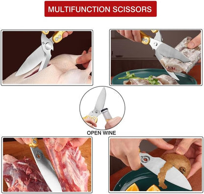 Heavy Duty Kitchen Shears,Poultry Shears with Safety Lock,Black | Dishwasher Safe and Stainless Food Kitchen Scissors for for Chicken, Meat Cutting, Turkey, Fish, Vegetables, Spring Loaded