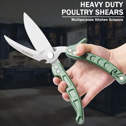 Heavy Duty Kitchen Shears,Poultry Shears with Safety Lock,Black | Dishwasher Safe and Stainless Food Kitchen Scissors for for Chicken, Meat Cutting, Turkey, Fish, Vegetables, Spring Loaded