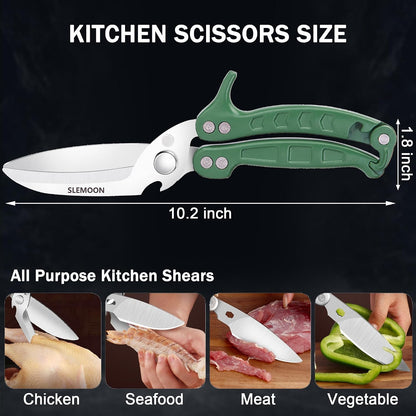 Heavy Duty Kitchen Shears,Poultry Shears with Safety Lock,Black | Dishwasher Safe and Stainless Food Kitchen Scissors for for Chicken, Meat Cutting, Turkey, Fish, Vegetables, Spring Loaded