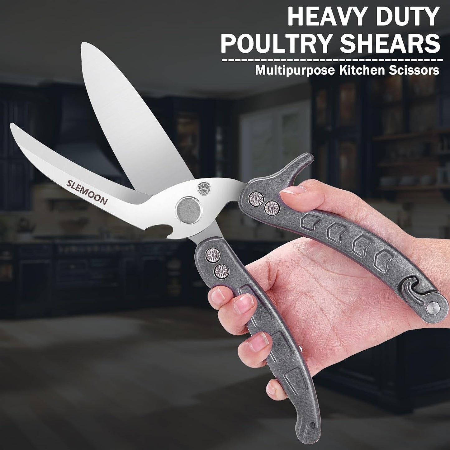 Heavy Duty Kitchen Shears,Poultry Shears with Safety Lock,Black | Dishwasher Safe and Stainless Food Kitchen Scissors for for Chicken, Meat Cutting, Turkey, Fish, Vegetables, Spring Loaded
