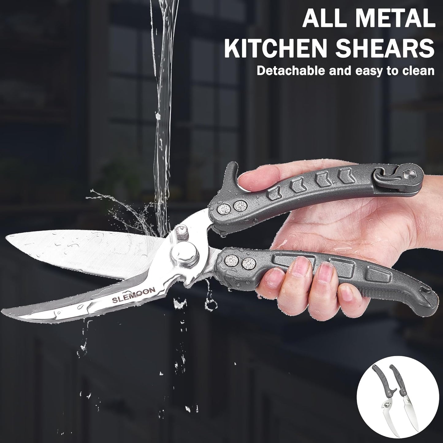 Heavy Duty Kitchen Shears,Poultry Shears with Safety Lock,Black | Dishwasher Safe and Stainless Food Kitchen Scissors for for Chicken, Meat Cutting, Turkey, Fish, Vegetables, Spring Loaded