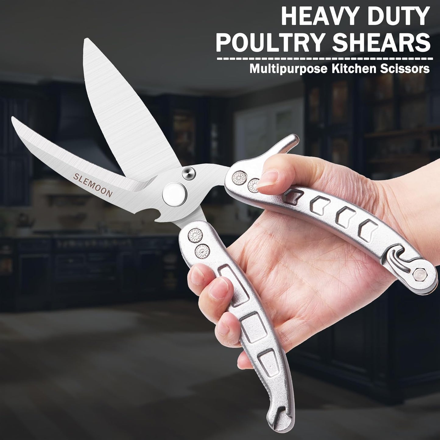 Heavy Duty Kitchen Shears,Poultry Shears with Safety Lock,Black | Dishwasher Safe and Stainless Food Kitchen Scissors for for Chicken, Meat Cutting, Turkey, Fish, Vegetables, Spring Loaded