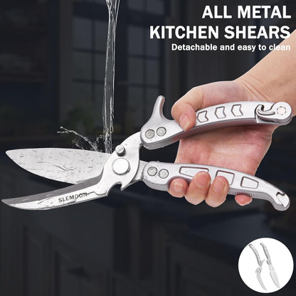 Heavy Duty Kitchen Shears,Poultry Shears with Safety Lock,Black | Dishwasher Safe and Stainless Food Kitchen Scissors for for Chicken, Meat Cutting, Turkey, Fish, Vegetables, Spring Loaded
