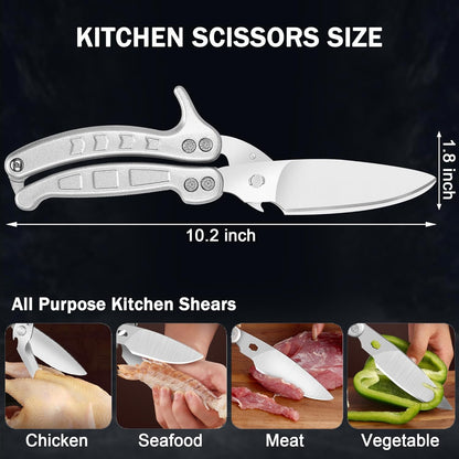 Heavy Duty Kitchen Shears,Poultry Shears with Safety Lock,Black | Dishwasher Safe and Stainless Food Kitchen Scissors for for Chicken, Meat Cutting, Turkey, Fish, Vegetables, Spring Loaded