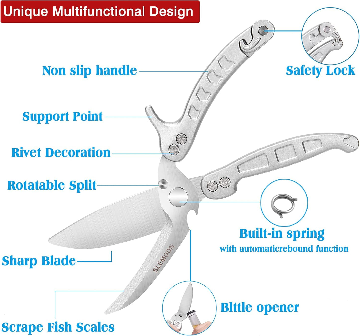 Heavy Duty Kitchen Shears,Poultry Shears with Safety Lock,Black | Dishwasher Safe and Stainless Food Kitchen Scissors for for Chicken, Meat Cutting, Turkey, Fish, Vegetables, Spring Loaded
