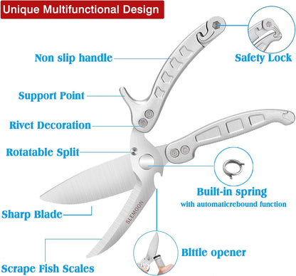 Heavy Duty Kitchen Shears,Poultry Shears with Safety Lock,Black | Dishwasher Safe and Stainless Food Kitchen Scissors for for Chicken, Meat Cutting, Turkey, Fish, Vegetables, Spring Loaded