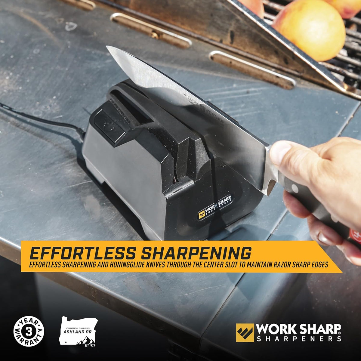 Electric Kitchen Knife Sharpener - Get knives ready for cookouts and BBQ's- Fits in Kitchen Drawer, Sharpens every time, fast & easy