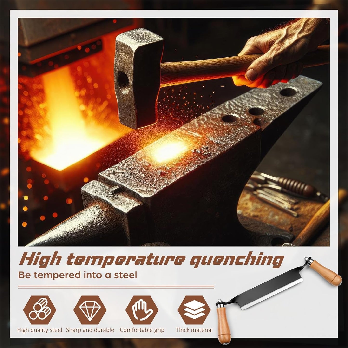 10 Inches Draw Knife Debarking Tool for Woodworking, Straight Draw Shave Knife Wood Carving Hand Tool for Tree Bending Broach Peeling, Whittling, Shaping, Detailing, Stripping