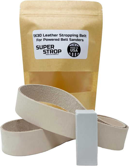 1x30 inch Leather Honing Strop Belt with White Buffing Compound fits 1x30 Powered Belt Sanders