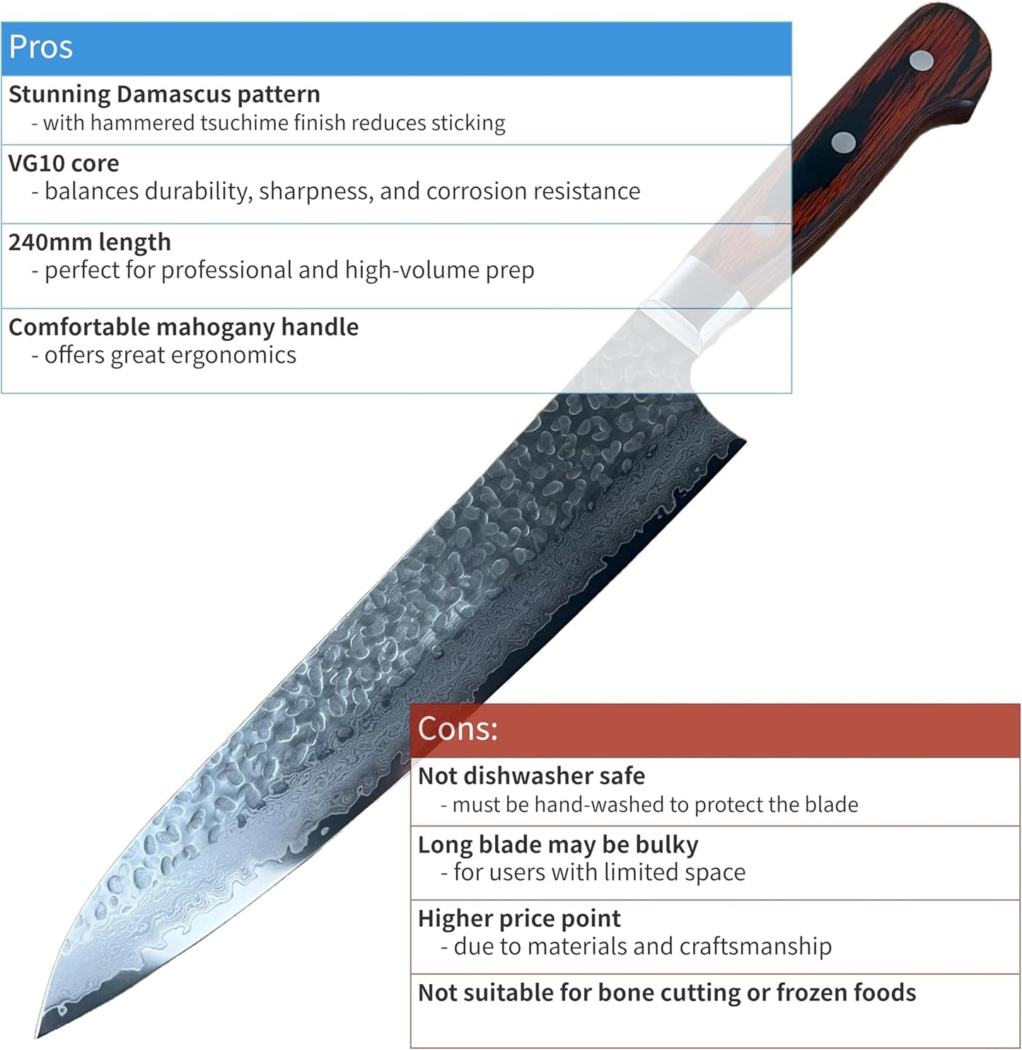 Sakai Hammered Damascus 33 Layer Vg-10 Japanese 07396 Gyuto 240mm Chef Knife