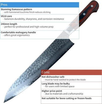 Sakai Hammered Damascus 33 Layer Vg-10 Japanese 07396 Gyuto 240mm Chef Knife