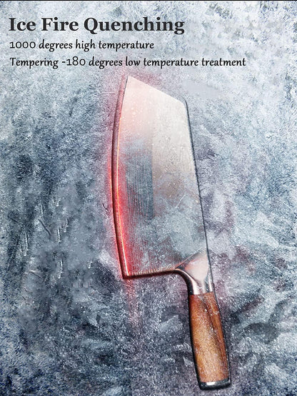 Cleaver Knife for unfrozen meat and vegetable, 7" Chinese Chef's Kitchen slicer, Razor sharp HC German Stainless Steel blade with lasered damascus pattern, pearwood Handle