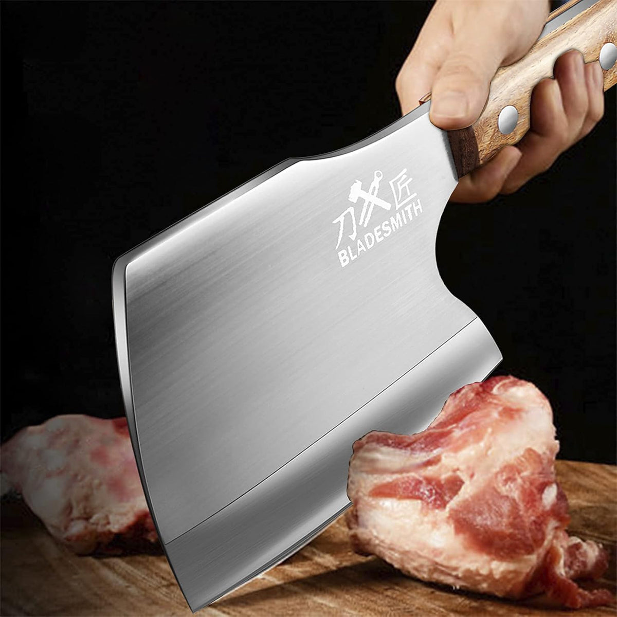 Cleaver Knife for unfrozen meat and vegetable, 7" Chinese Chef's Kitchen slicer, Razor sharp HC German Stainless Steel blade with lasered damascus pattern, pearwood Handle