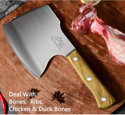 Cleaver Knife for unfrozen meat and vegetable, 7" Chinese Chef's Kitchen slicer, Razor sharp HC German Stainless Steel blade with lasered damascus pattern, pearwood Handle