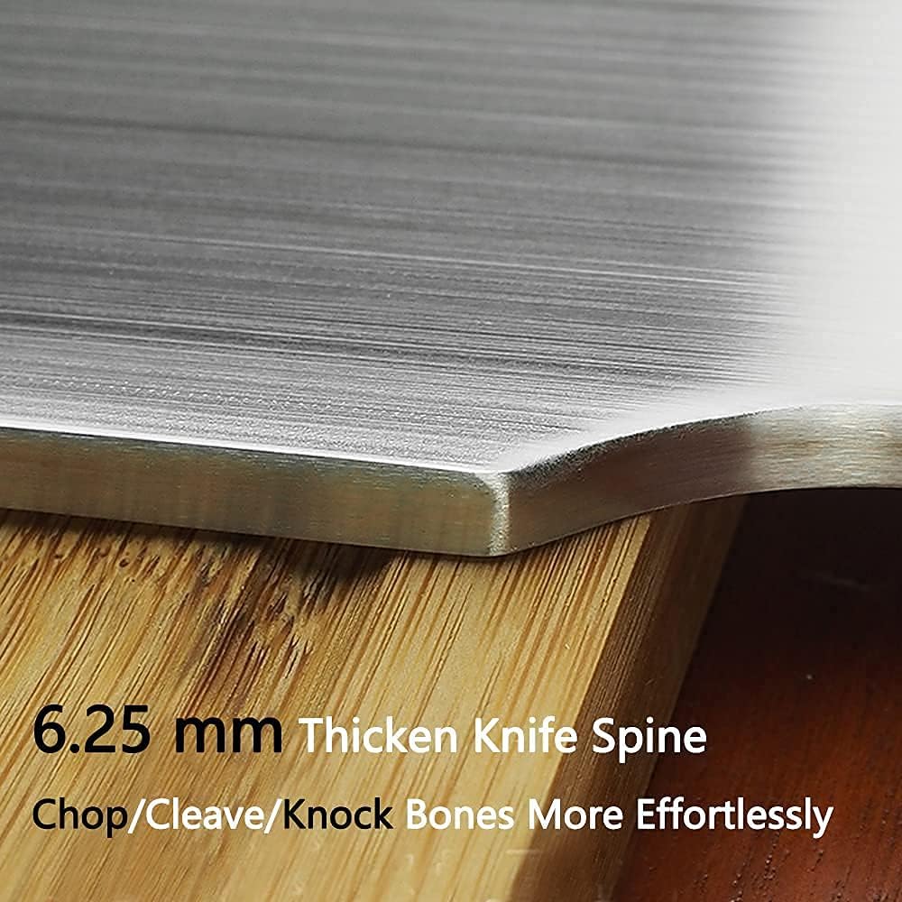 Cleaver Knife for unfrozen meat and vegetable, 7" Chinese Chef's Kitchen slicer, Razor sharp HC German Stainless Steel blade with lasered damascus pattern, pearwood Handle