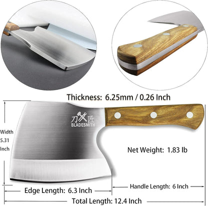 Cleaver Knife for unfrozen meat and vegetable, 7" Chinese Chef's Kitchen slicer, Razor sharp HC German Stainless Steel blade with lasered damascus pattern, pearwood Handle